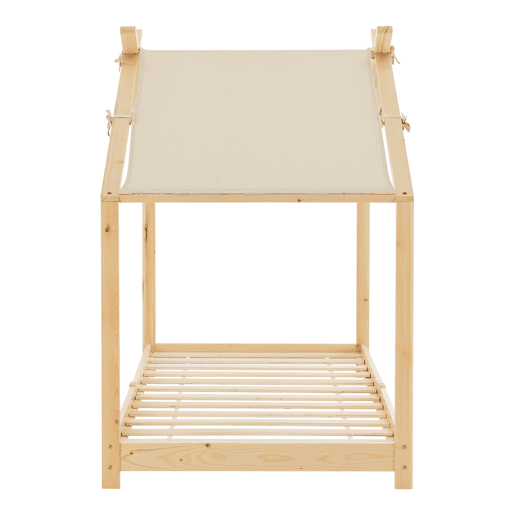 Cama de criança Brome em forma de casa com colchão e teto amovível em madeira de pinho 90 x 200 cm - Natural Bege en.casa