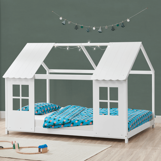 Cama de criança Tostedt em forma de casa com janelas de pinho 90 x 200 cm - Branco en.casa