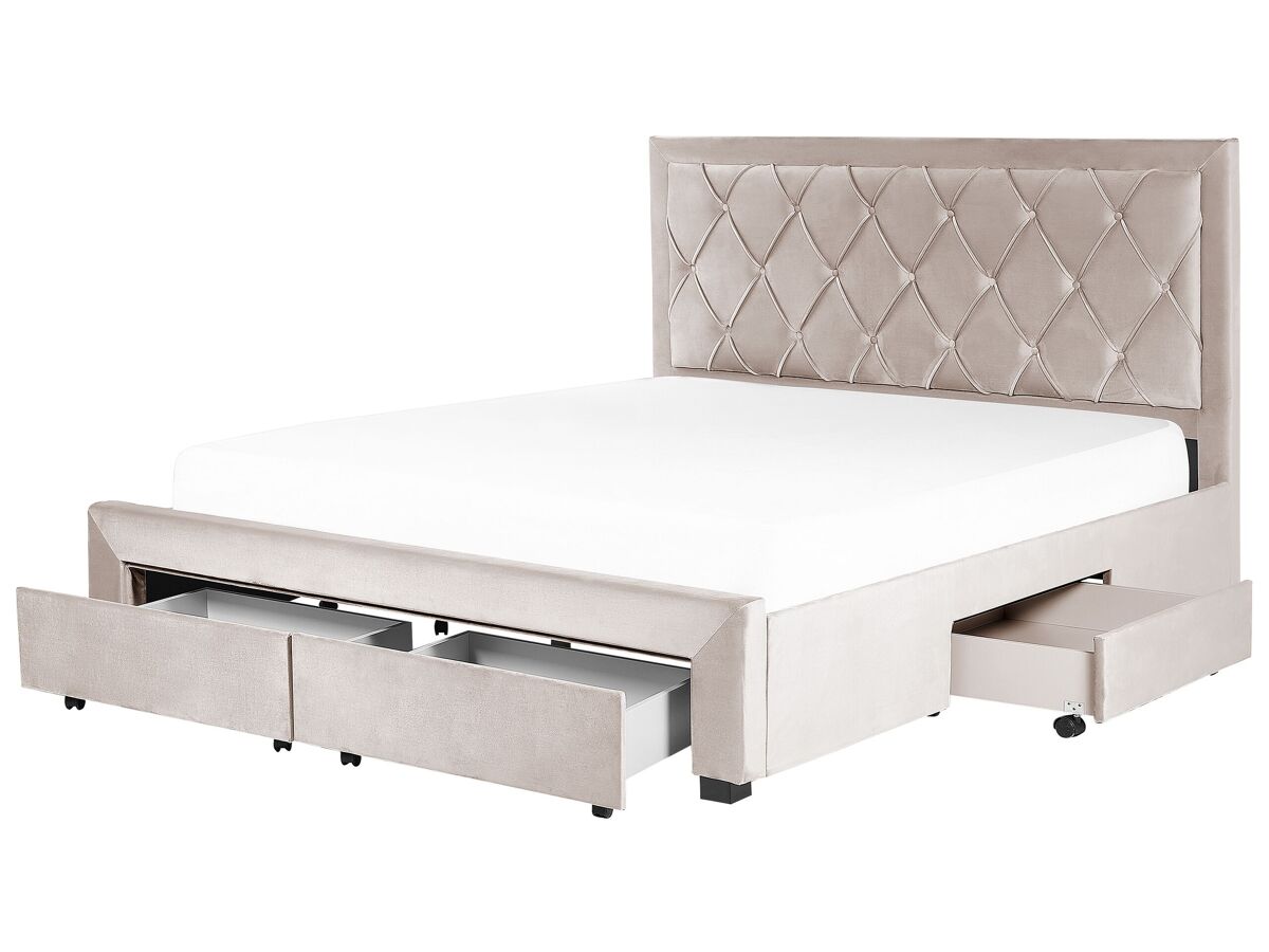 Beliani Cama con cajones Terciopelo LIEVIN 185x217 Beige