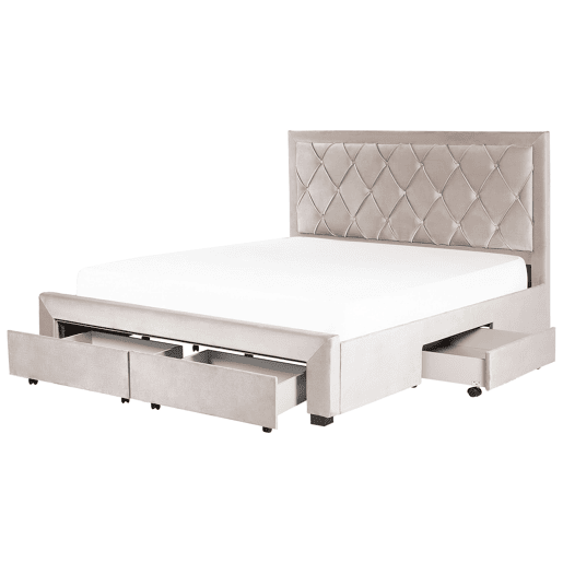 Cama com gavetas de arrumação Veludo LIEVIN 180 x 200 cm Creme