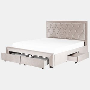Cama com gavetas de arrumação Veludo LIEVIN 180 x 200 cm Creme