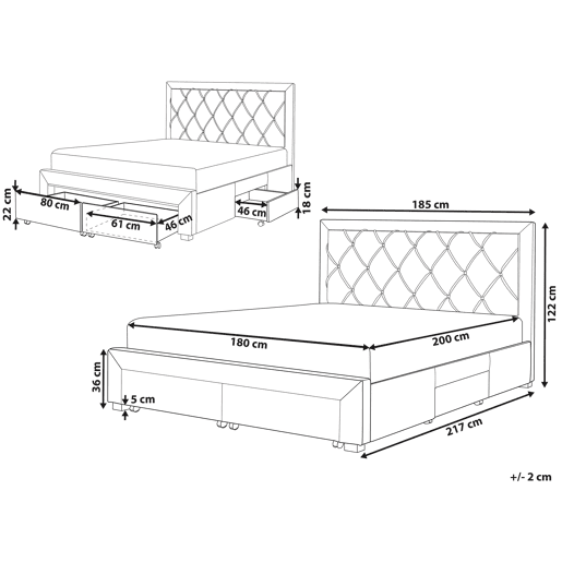 Cama com gavetas de arrumação Veludo LIEVIN 180 x 200 cm Creme