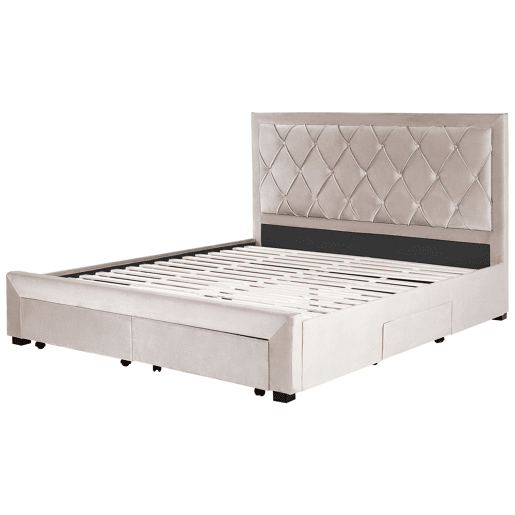 Cama com gavetas de arrumação Veludo LIEVIN 180 x 200 cm Creme