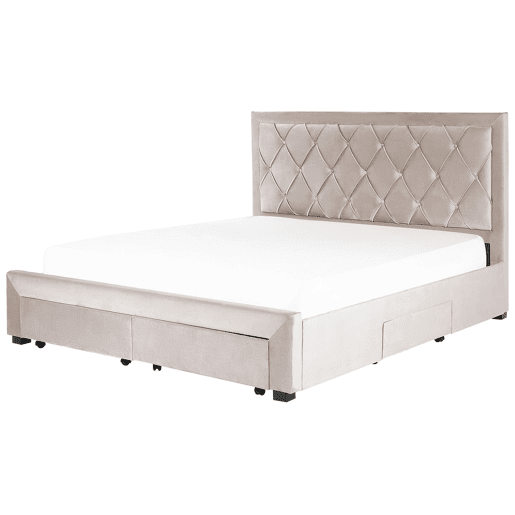 Cama com gavetas de arrumação Veludo LIEVIN 180 x 200 cm Creme