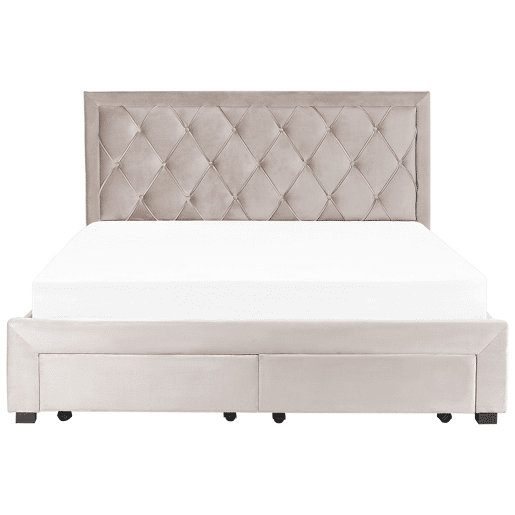 Cama com gavetas de arrumação Veludo LIEVIN 180 x 200 cm Creme