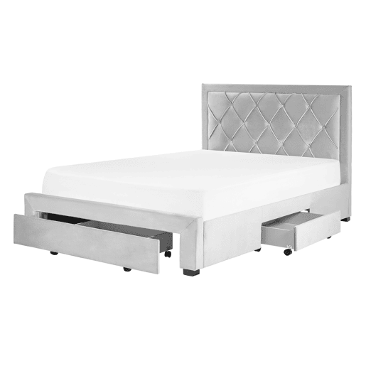Cama com gavetas de arrumação Veludo LIEVIN 140 x 200 cm Cinzento claro