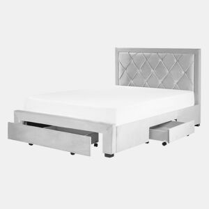 Cama com gavetas de arrumação Veludo LIEVIN 140 x 200 cm Cinzento claro