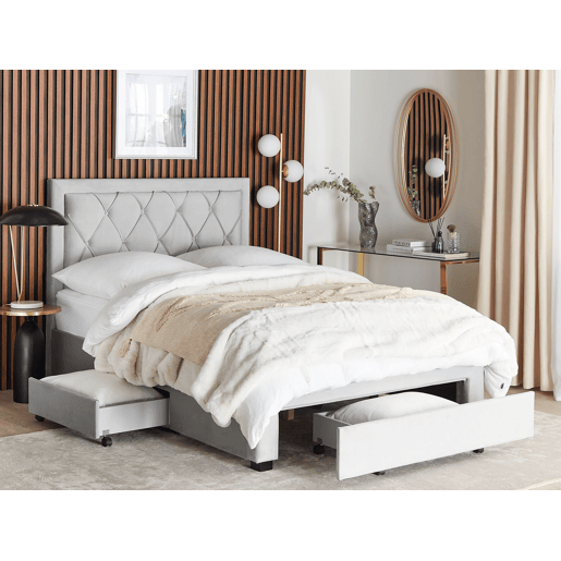 Cama com gavetas de arrumação Veludo LIEVIN 140 x 200 cm Cinzento claro