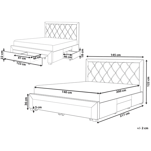 Cama com gavetas de arrumação Veludo LIEVIN 140 x 200 cm Cinzento claro