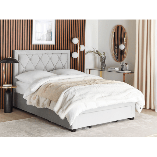 Cama com gavetas de arrumação Veludo LIEVIN 140 x 200 cm Cinzento claro