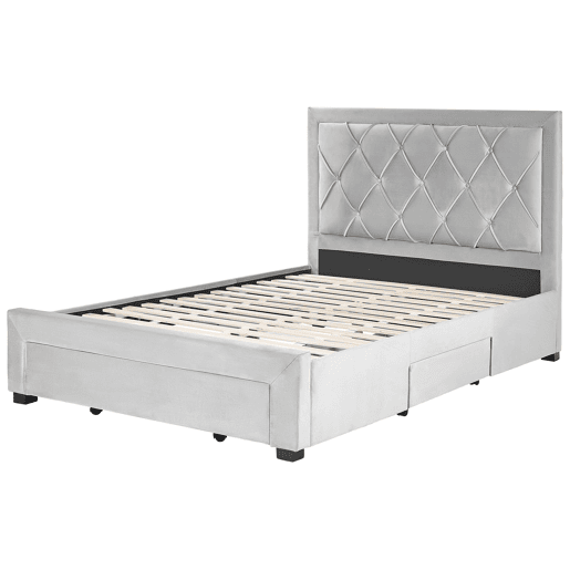 Cama com gavetas de arrumação Veludo LIEVIN 140 x 200 cm Cinzento claro
