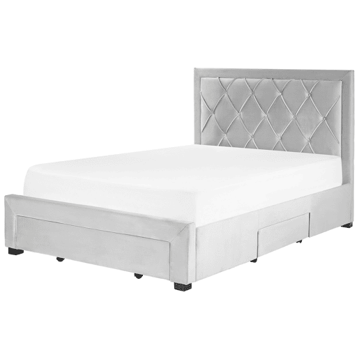 Cama com gavetas de arrumação Veludo LIEVIN 140 x 200 cm Cinzento claro