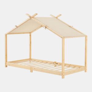 Cama de criança Brome em forma de casa com teto amovível em madeira de pinho 90 x 200 cm - Natural e Bege en.casa