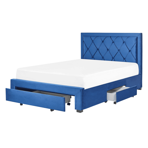 Cama com gavetas de arrumação Veludo LIEVIN 140 x 200 cm Azul marinho