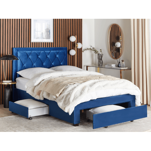 Cama com gavetas de arrumação Veludo LIEVIN 140 x 200 cm Azul marinho