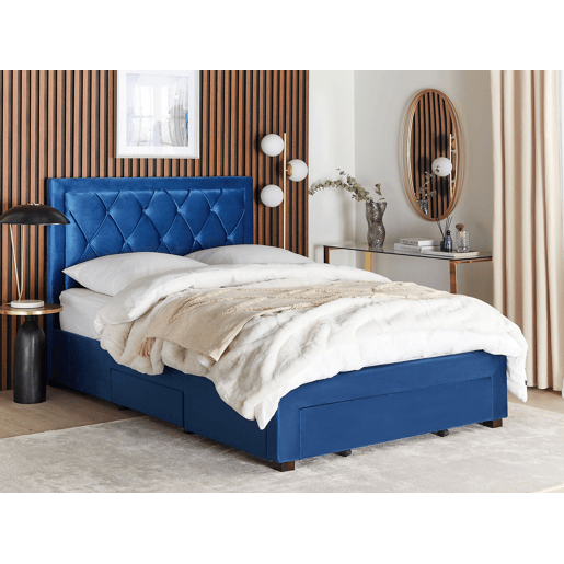 Cama com gavetas de arrumação Veludo LIEVIN 140 x 200 cm Azul marinho