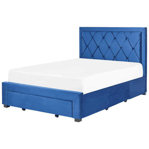 Cama com gavetas de arrumação Veludo LIEVIN 140 x 200 cm Azul marinho