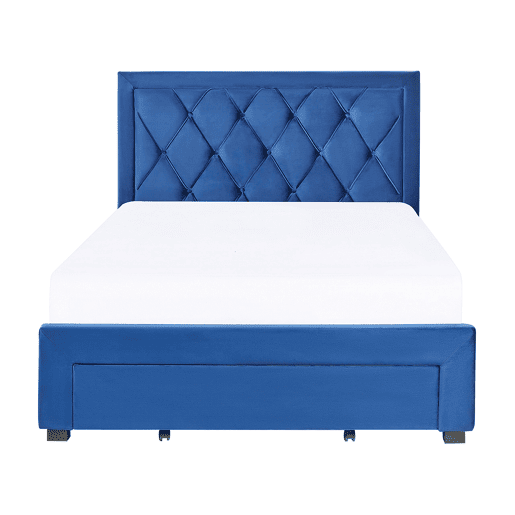 Cama com gavetas de arrumação Veludo LIEVIN 140 x 200 cm Azul marinho