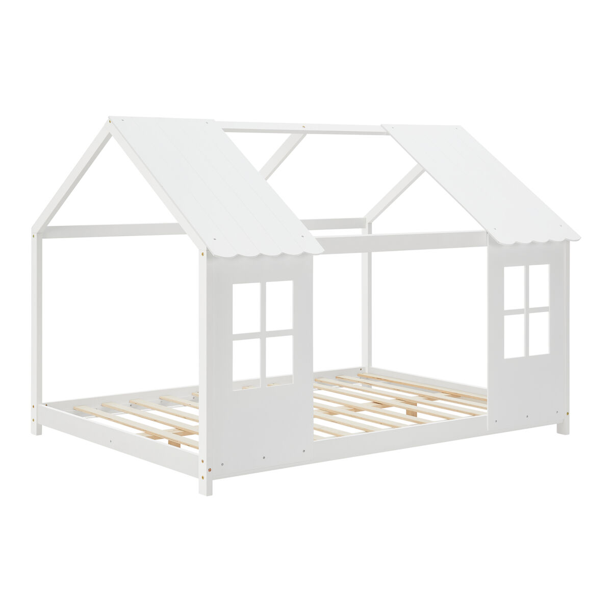Cama para niños tostedt en forma de casa con ventanas pino 140 x 200 cm - blanco [en.casa]