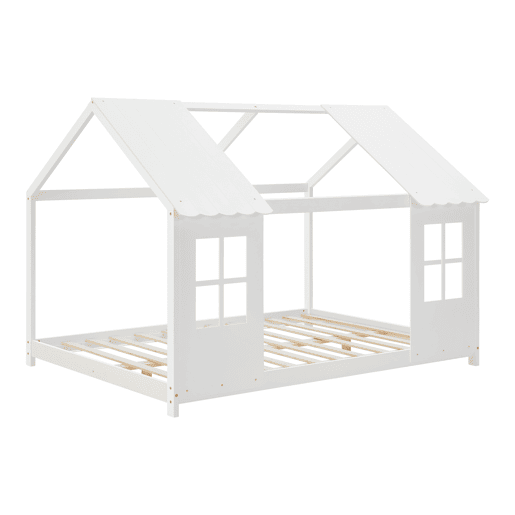Cama de criança Tostedt em forma de casa com janelas de pinho 140 x 200 cm - Branco en.casa