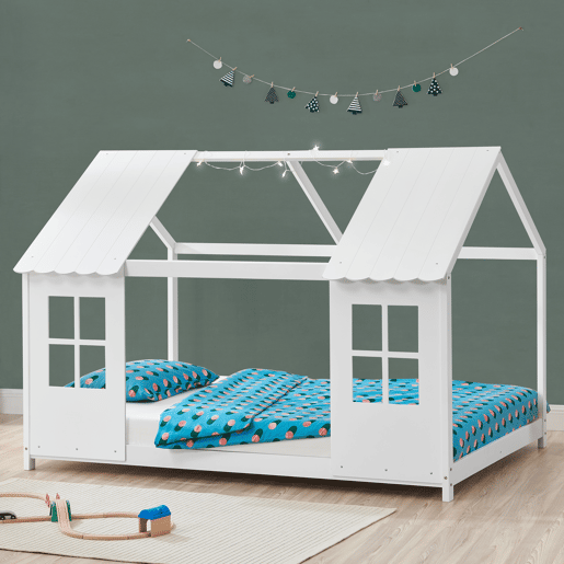 Cama de criança Tostedt em forma de casa com janelas de pinho 140 x 200 cm - Branco en.casa