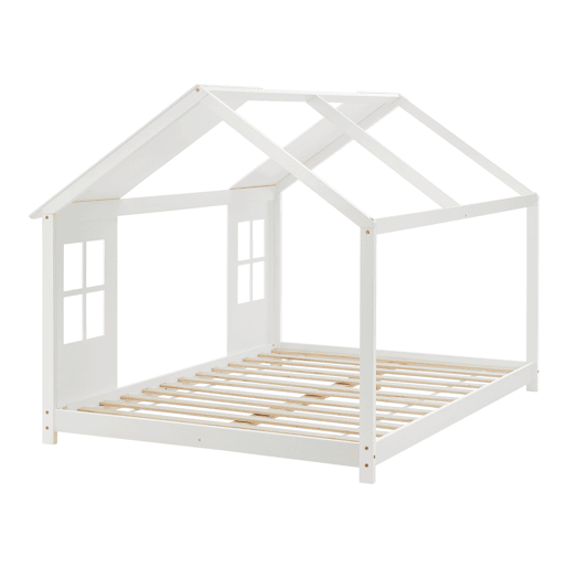 Cama de criança Tostedt em forma de casa com janelas de pinho 140 x 200 cm - Branco en.casa