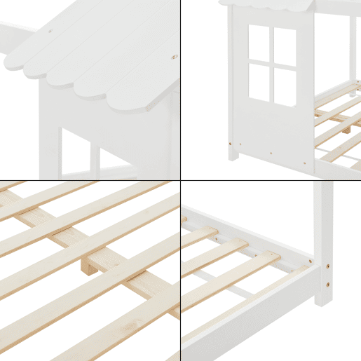 Cama de criança Tostedt em forma de casa com janelas de pinho 140 x 200 cm - Branco en.casa