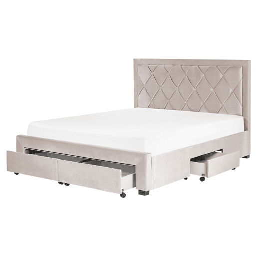Cama com gavetas de arrumação Veludo LIEVIN 160 x 200 cm Creme