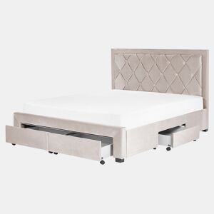 Cama com gavetas de arrumação Veludo LIEVIN 160 x 200 cm Creme