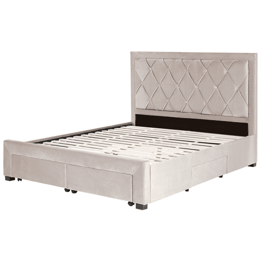 Cama com gavetas de arrumação Veludo LIEVIN 160 x 200 cm Creme
