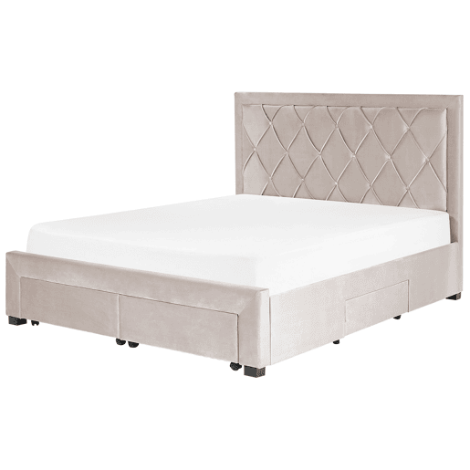 Cama com gavetas de arrumação Veludo LIEVIN 160 x 200 cm Creme