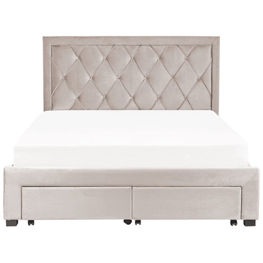 Cama com gavetas de arrumação Veludo LIEVIN 160 x 200 cm Creme