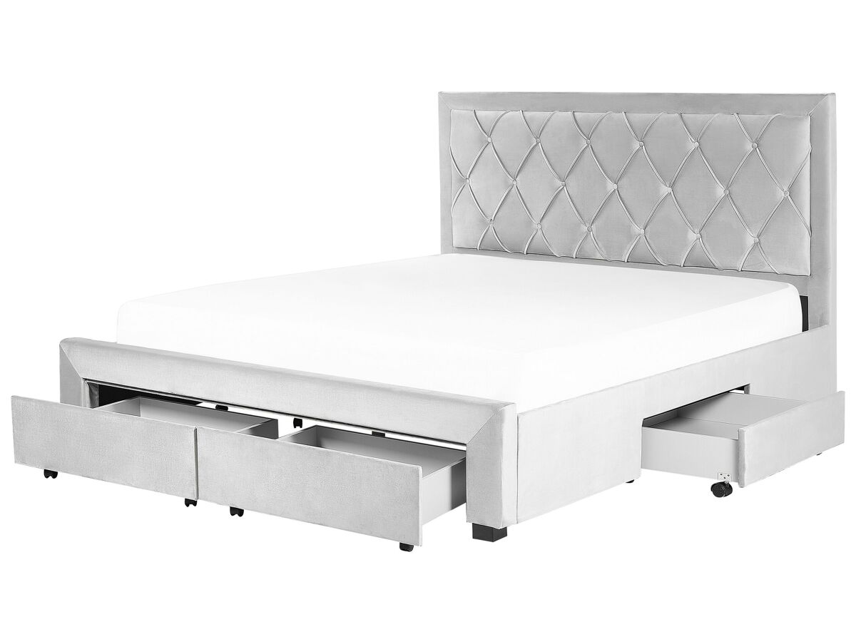 Beliani Cama con cajones Terciopelo LIEVIN 185x217 Gris Claro