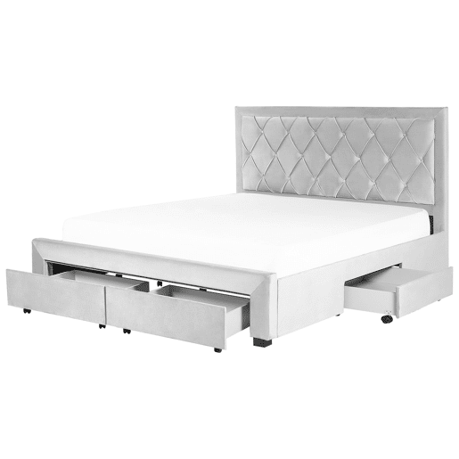 Cama com gavetas de arrumação Veludo LIEVIN 180 x 200 cm Cinzento claro