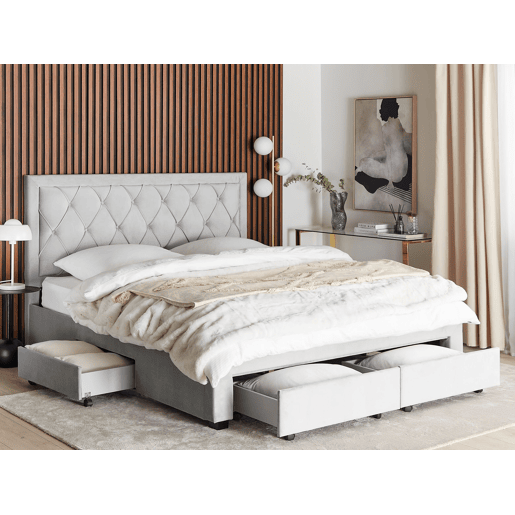 Cama com gavetas de arrumação Veludo LIEVIN 180 x 200 cm Cinzento claro