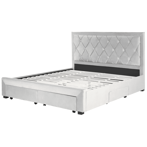 Cama com gavetas de arrumação Veludo LIEVIN 180 x 200 cm Cinzento claro