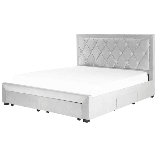 Cama com gavetas de arrumação Veludo LIEVIN 180 x 200 cm Cinzento claro