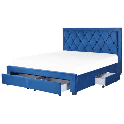Cama com gavetas de arrumação Veludo LIEVIN 180 x 200 cm Azul marinho