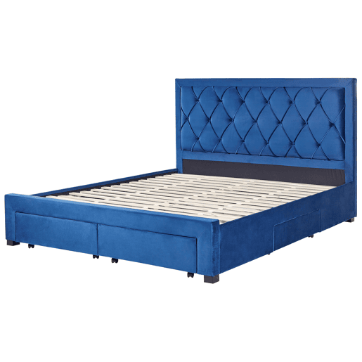 Cama com gavetas de arrumação Veludo LIEVIN 180 x 200 cm Azul marinho