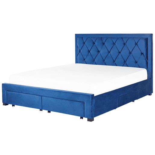 Cama com gavetas de arrumação Veludo LIEVIN 180 x 200 cm Azul marinho