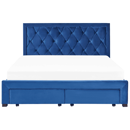 Cama com gavetas de arrumação Veludo LIEVIN 180 x 200 cm Azul marinho