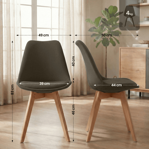 Juego de 4 sillas de comedor Linares Tela Marrón 50X49X83 cm