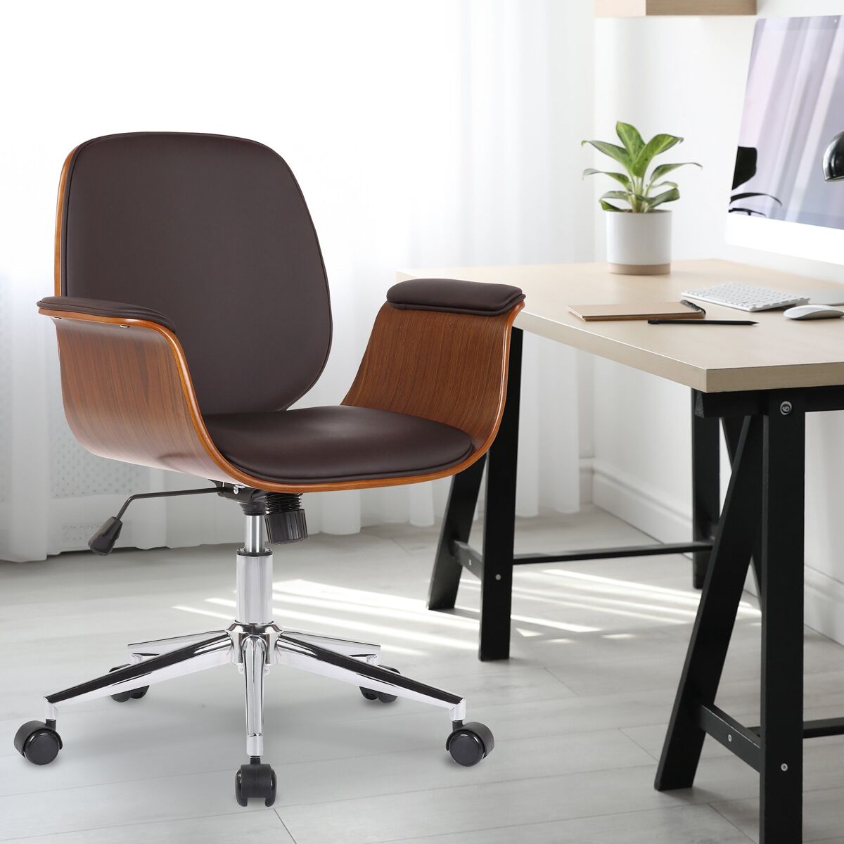 Silla de oficina kemberg madera nogal/marrón 62x69x82 cm