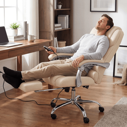 Sillon de oficina Pacific con funcion de masaje Cuero auténtico Crema 64X69X118 cm