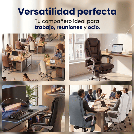 Sillon de oficina Pacific con funcion de masaje Cuero auténtico Crema 64X69X118 cm
