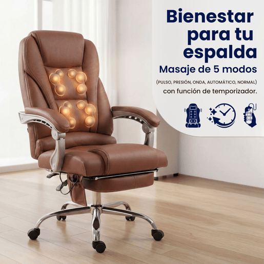 Sillon de oficina Pacific con funcion de masaje Cuero auténtico Marrón claro 64X69X118 cm
