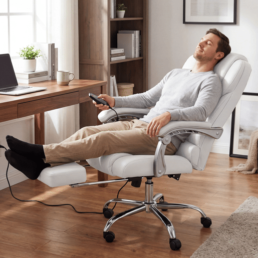Sillon de oficina Pacific con funcion de masaje Cuero auténtico Blanco 64X69X118 cm
