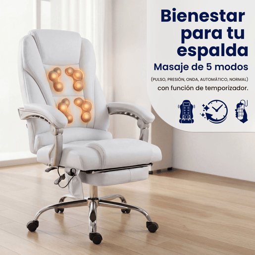 Sillon de oficina Pacific con funcion de masaje Cuero auténtico Blanco 64X69X118 cm