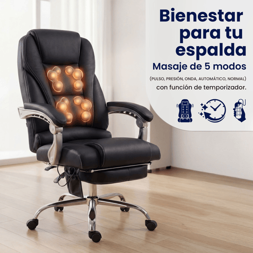 Sillon de oficina Pacific con funcion de masaje Cuero auténtico Negro 64X69X118 cm