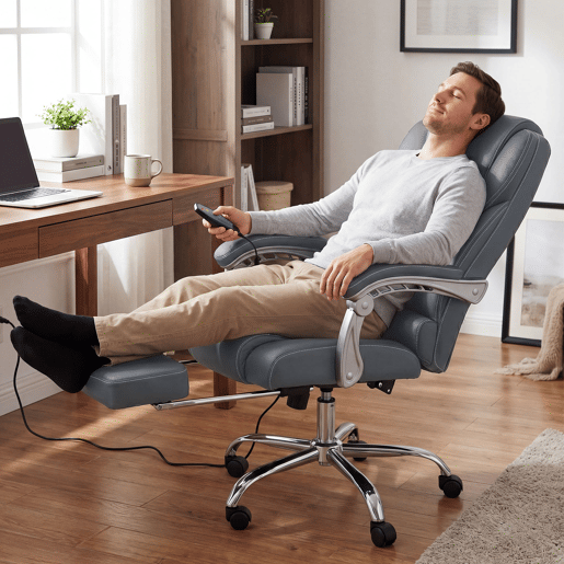 Sillon de oficina Pacific con funcion de masaje Cuero auténtico Gris 64X69X118 cm